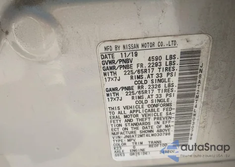 2020 Nissan Rogue S Fwd z USA, uszkodzony, nr VIN JN8AT2MT4LW030796